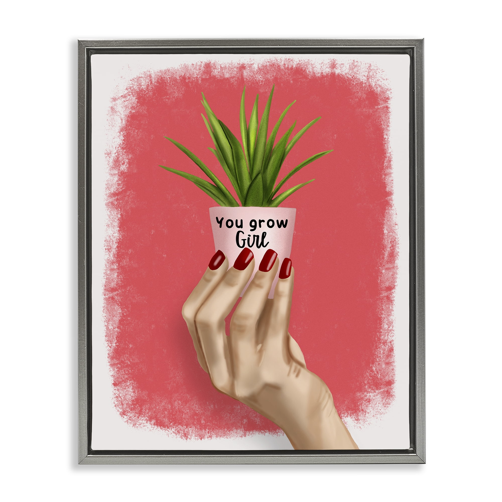 Stupell Industries You Go Girl Plant People Painting Gray Floater Framed Canvas Art Print Wall Art, 25 x 31