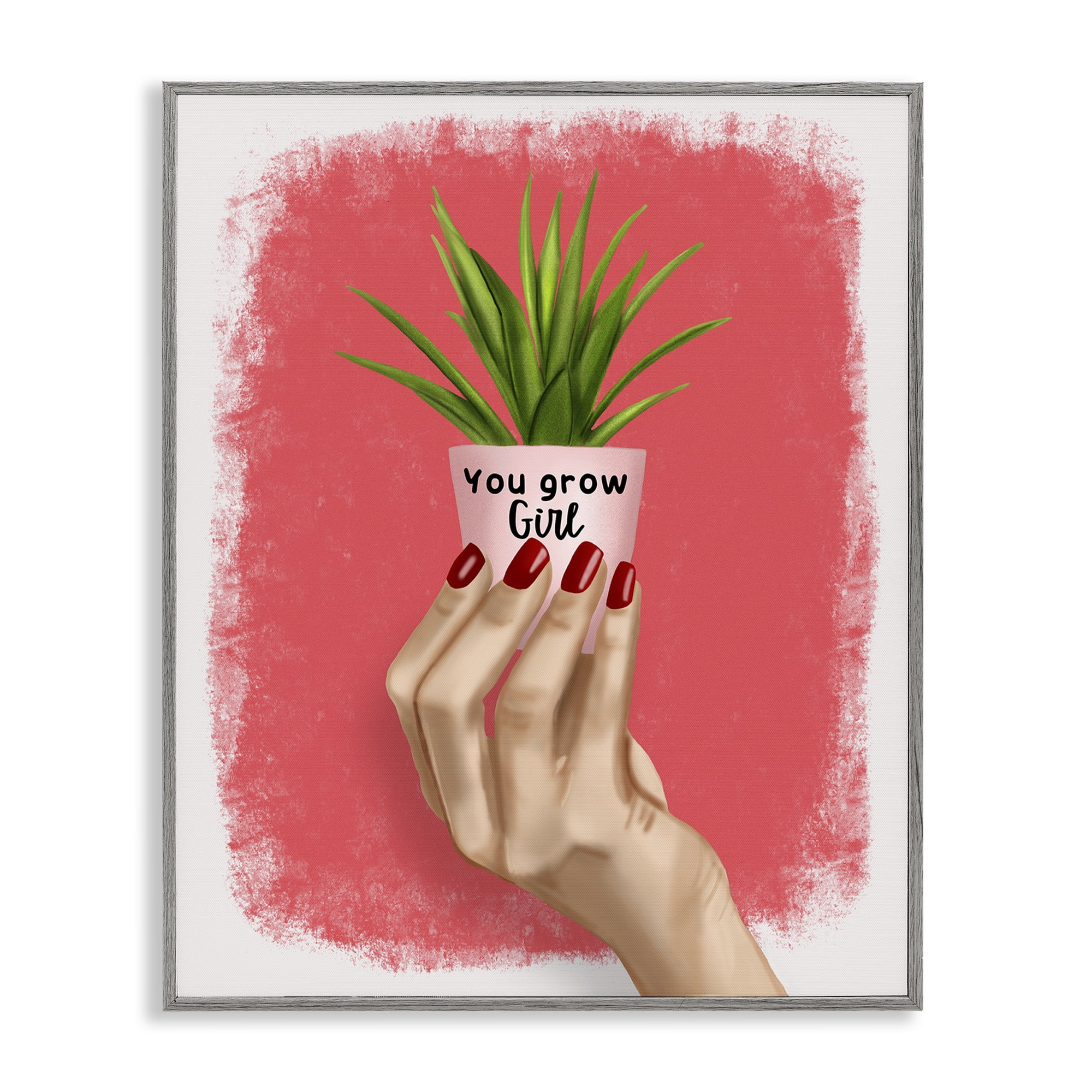 Stupell Industries You Go Girl Plant People Painting Gray Framed Art Print Wall Art, 24 x 30