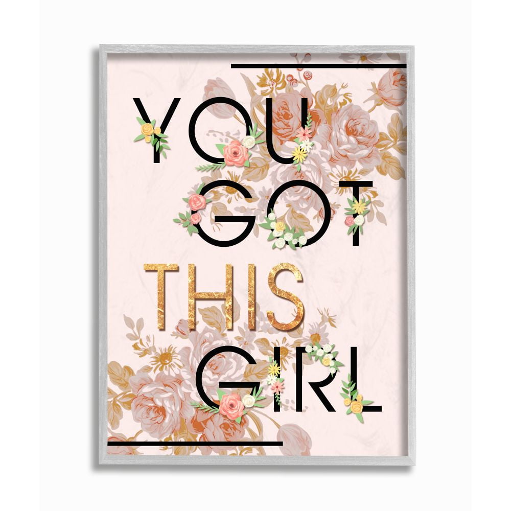 Stupell Industries You Got This Girl Pink Gold Floral Glam Fashion Design Framed Wall Art by Ziwei Li