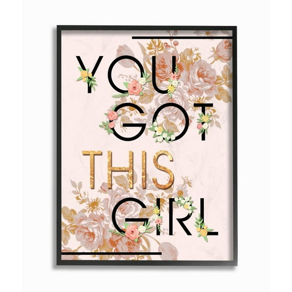 Stupell Industries You Got This Girl Pink Gold Floral Glam Fashion Design Graphic Art Black Framed Art Print Wall Art, 11x14, by Ziwei Li