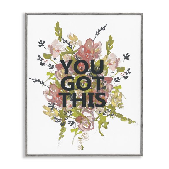 Stupell Industries Cottage You Got This Motivational Phrase Spring Flowers Blooming Gray Framed Giclee Art, 11 x 14, by Jennifer Goldberger