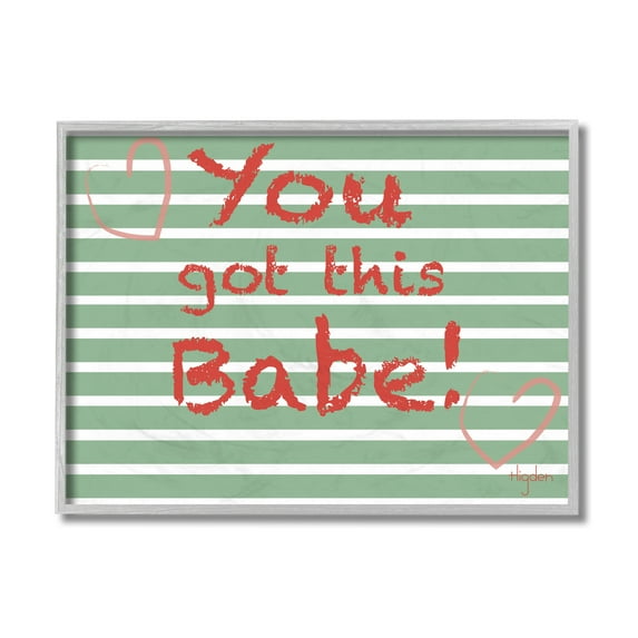 Stupell Industries You Got this Babe Crayon Typography Green Stripes Gray Framed by Mark Higden