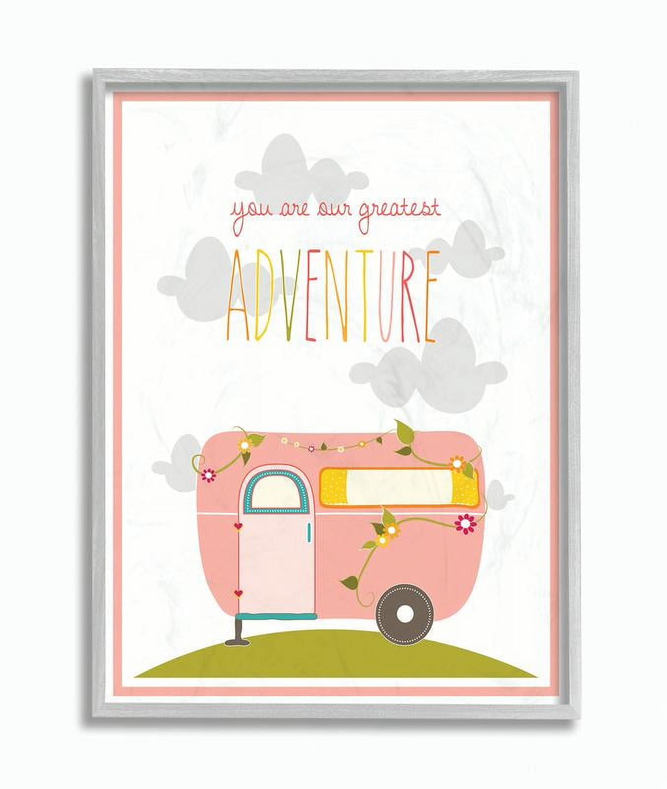 Stupell Industries You Are Our Greatest Adventure Art Wall Plaque, Pink/Gray Graphic Art Gray Framed Art Print Wall Art, 16x20, by Karen Zukowski (Finny And Zook)