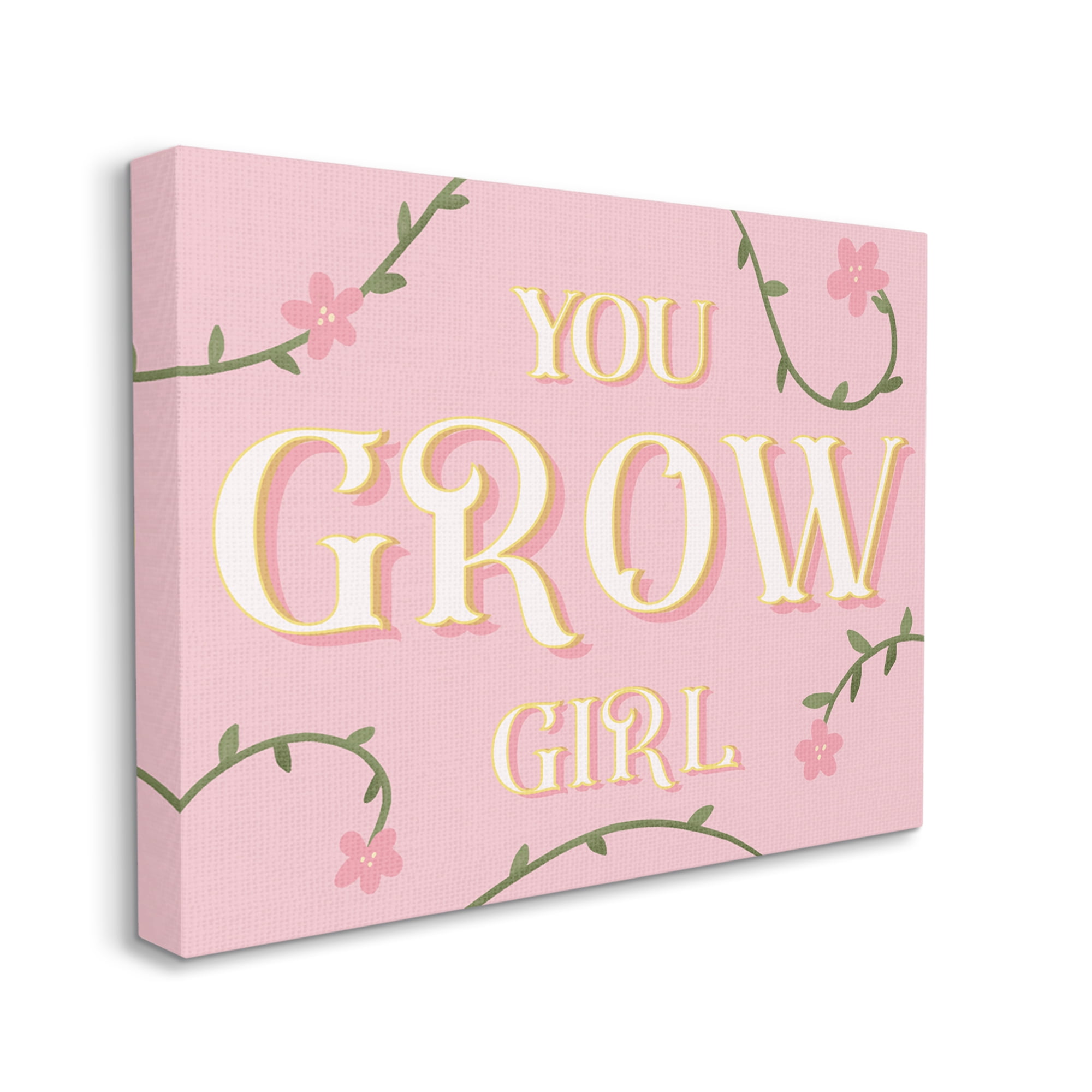 Stupell Industries You Grow Girl Encouragement Pink Green Floral Vines, 36 x 48, Designed by Daphne Polselli