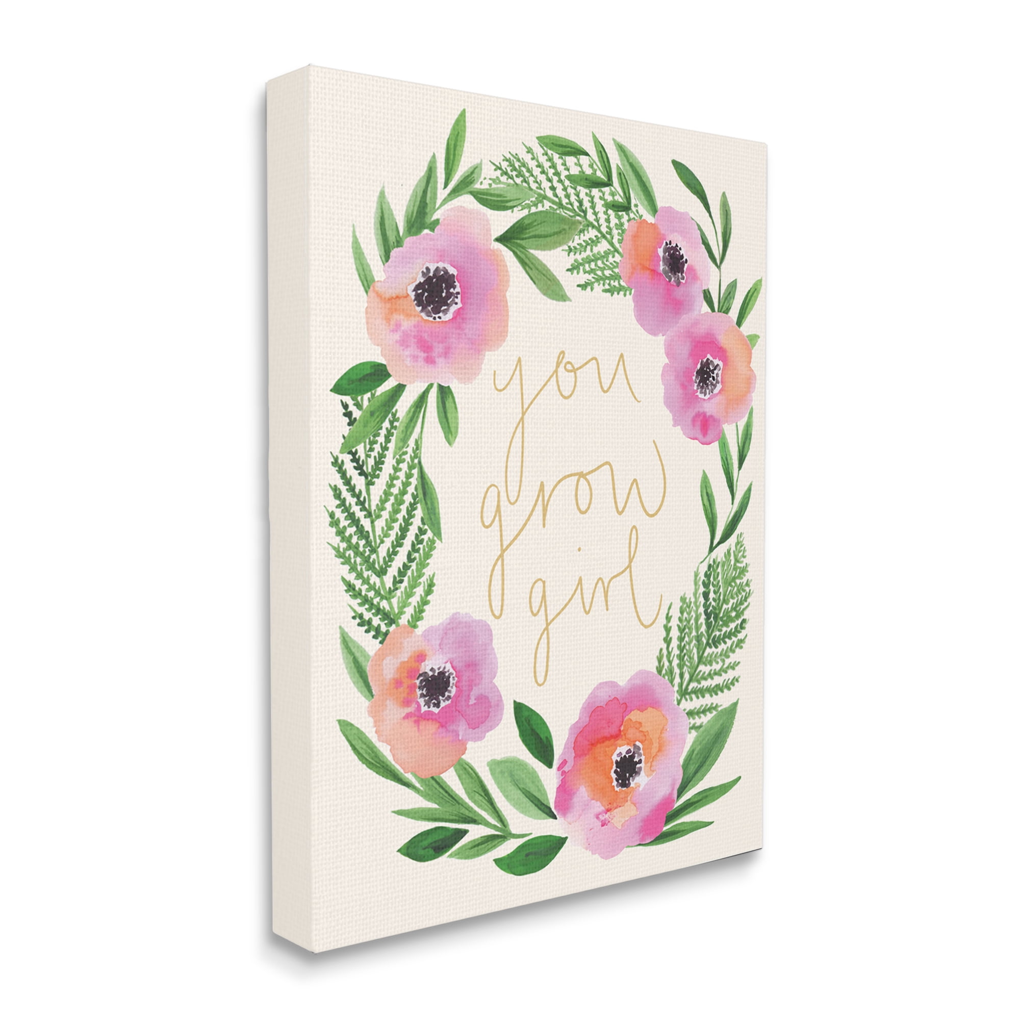 Stupell Industries You Grow Girl Phrase Blushing Pink Orange Florals, 30 x 40, Designed by Heather McLaughlin