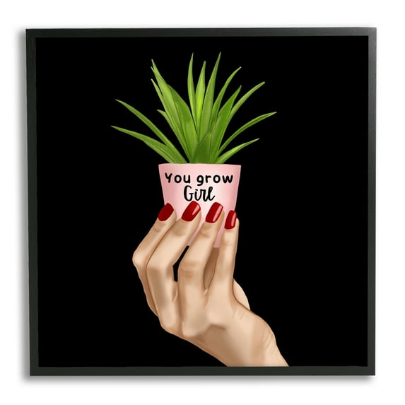 Stupell Industries You Grow Girl Plant Botanical & Floral Painting Black Framed Art Print Wall Art, 24 x 24