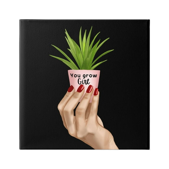 Stupell Industries You Grow Girl Plant Botanical & Floral Painting Gallery Wrapped Canvas Art Print Wall Art, 17 x 17