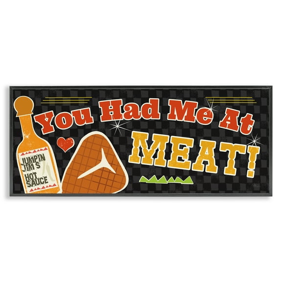Stupell Industries You Had Me At Meat Food & Beverage Painting Black Framed Art Print Wall Art, 24 x 10