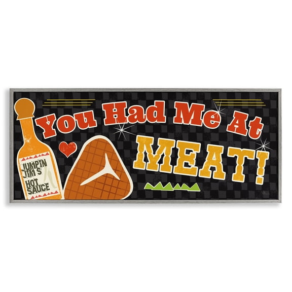 Stupell Industries You Had Me At Meat Food & Beverage Painting Gray Framed Art Print Wall Art, 30 x 13