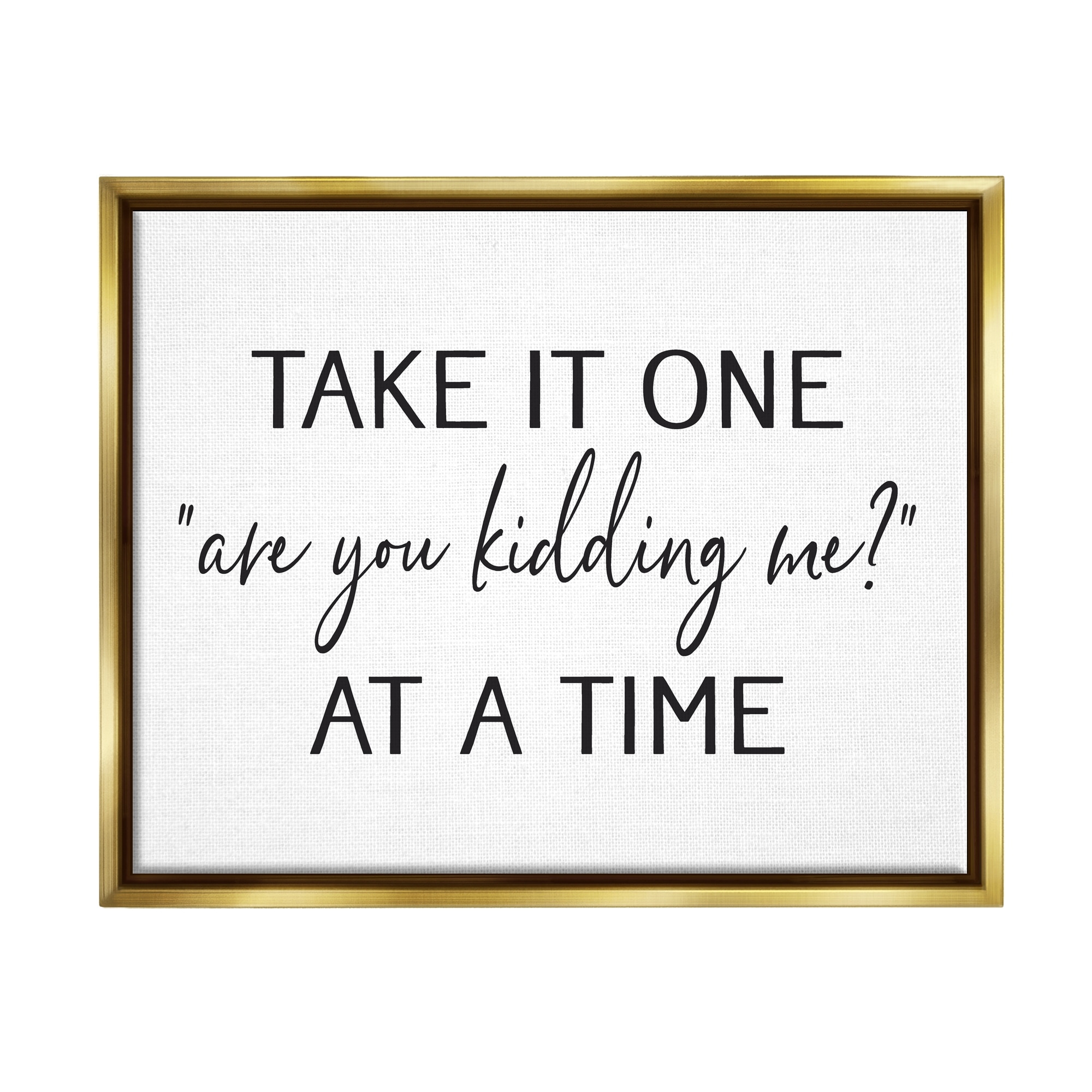 Stupell Industries Are You Kidding Me Humorous Casual Quote Saying Graphic Art Metallic Gold Floating Framed Canvas Print Wall Art, Design by Lettered and Lined
