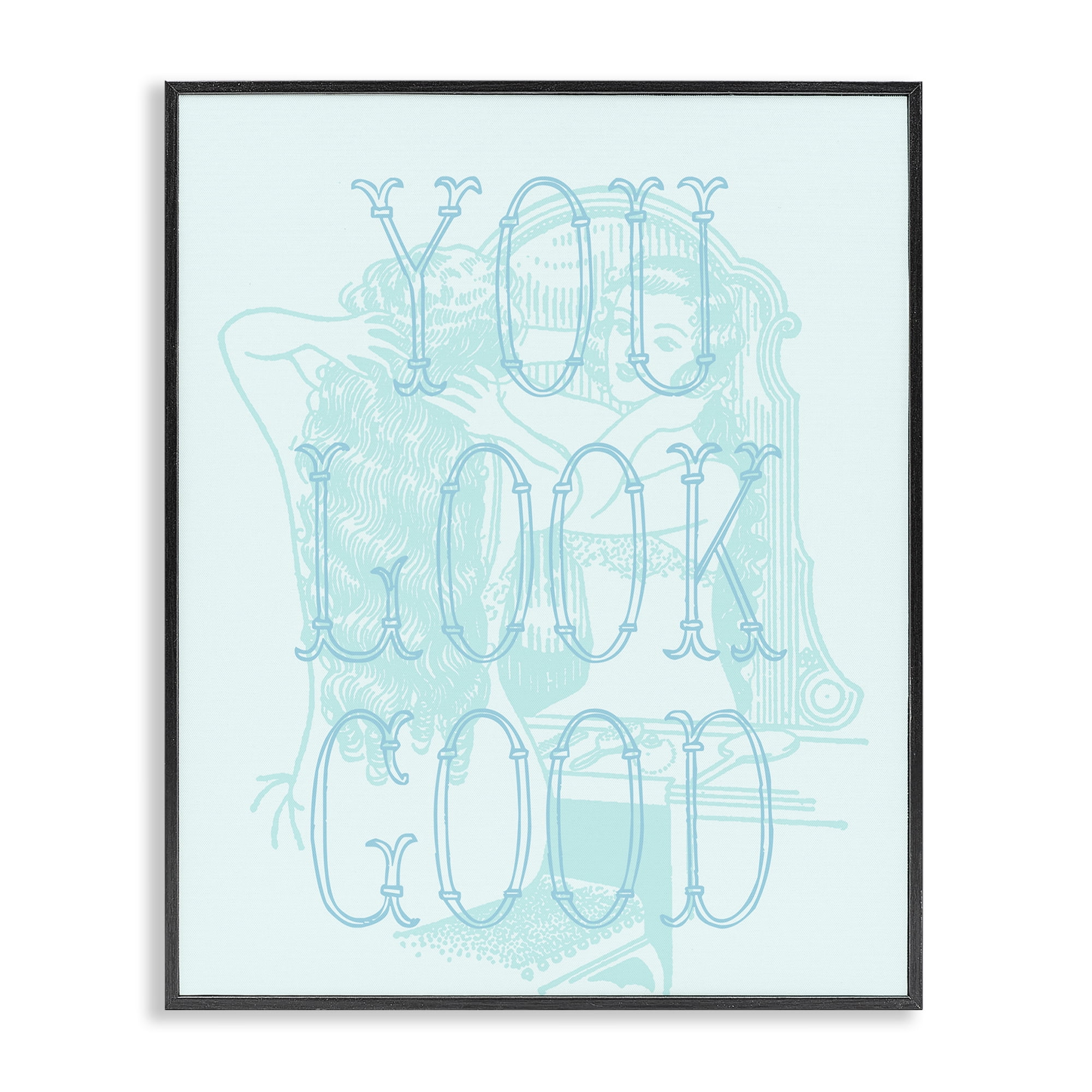 Stupell Industries You Look Good Girl in Mirror People Painting Black Framed Art Print Wall Art, 16 x 20