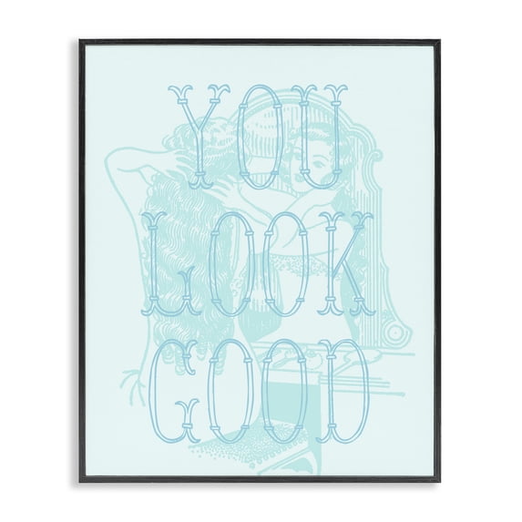 Stupell Industries You Look Good Girl in Mirror People Painting Black Framed Art Print Wall Art, 24 x 30