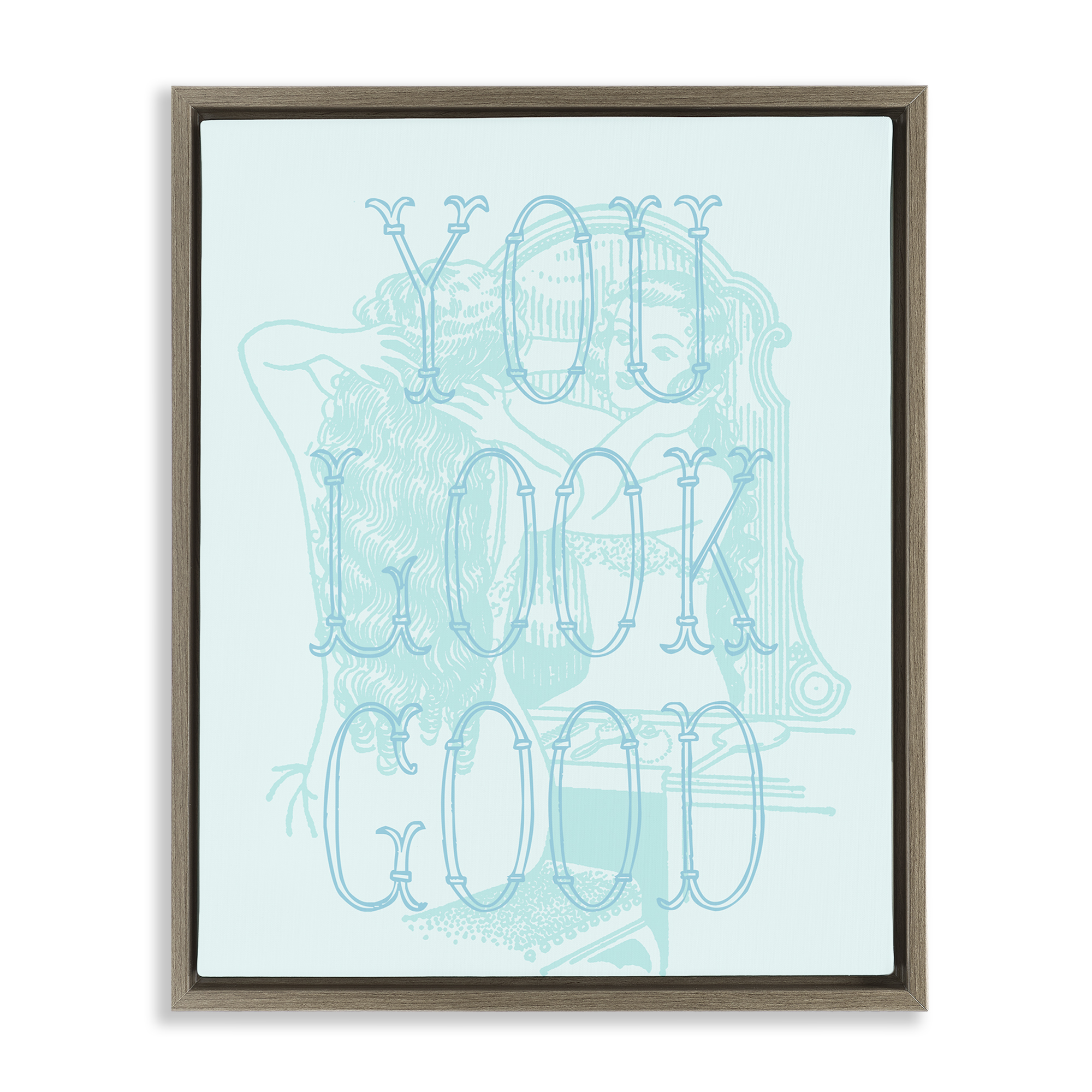 Stupell Industries You Look Good Girl in Mirror People Painting Brown Floater Framed Canvas Art Print Wall Art, 17 x 21