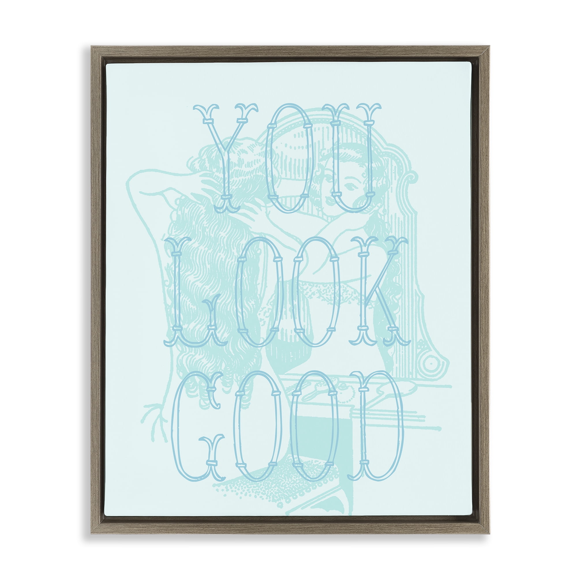 Stupell Industries You Look Good Girl in Mirror People Painting Brown Floater Framed Canvas Art Print Wall Art, 25 x 31