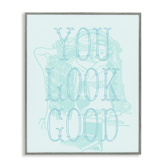 Stupell Industries You Look Good Girl in Mirror People Painting Gray Framed Art Print Wall Art, 11 x 14