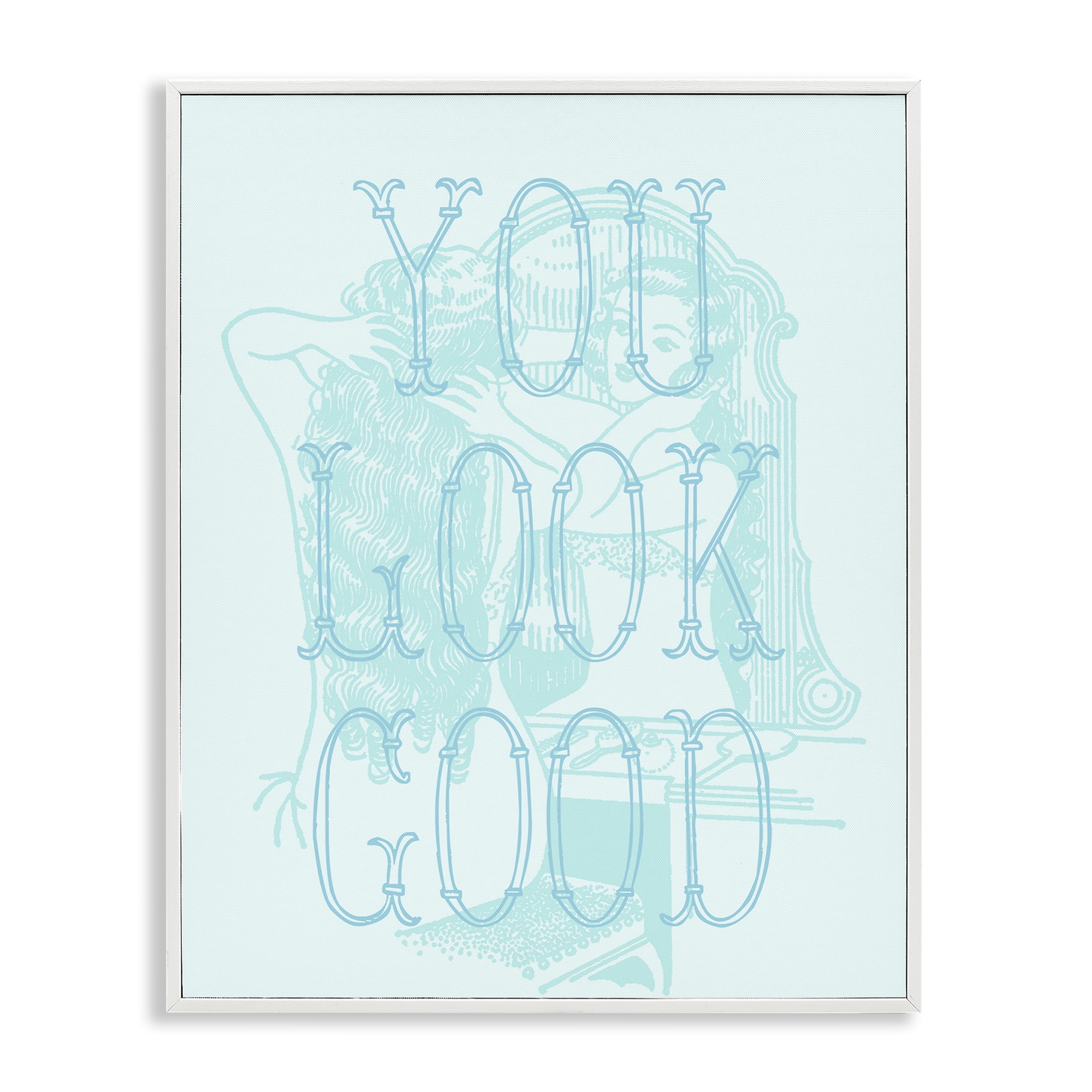 Stupell Industries You Look Good Girl in Mirror People Painting White Framed Art Print Wall Art, 11 x 14