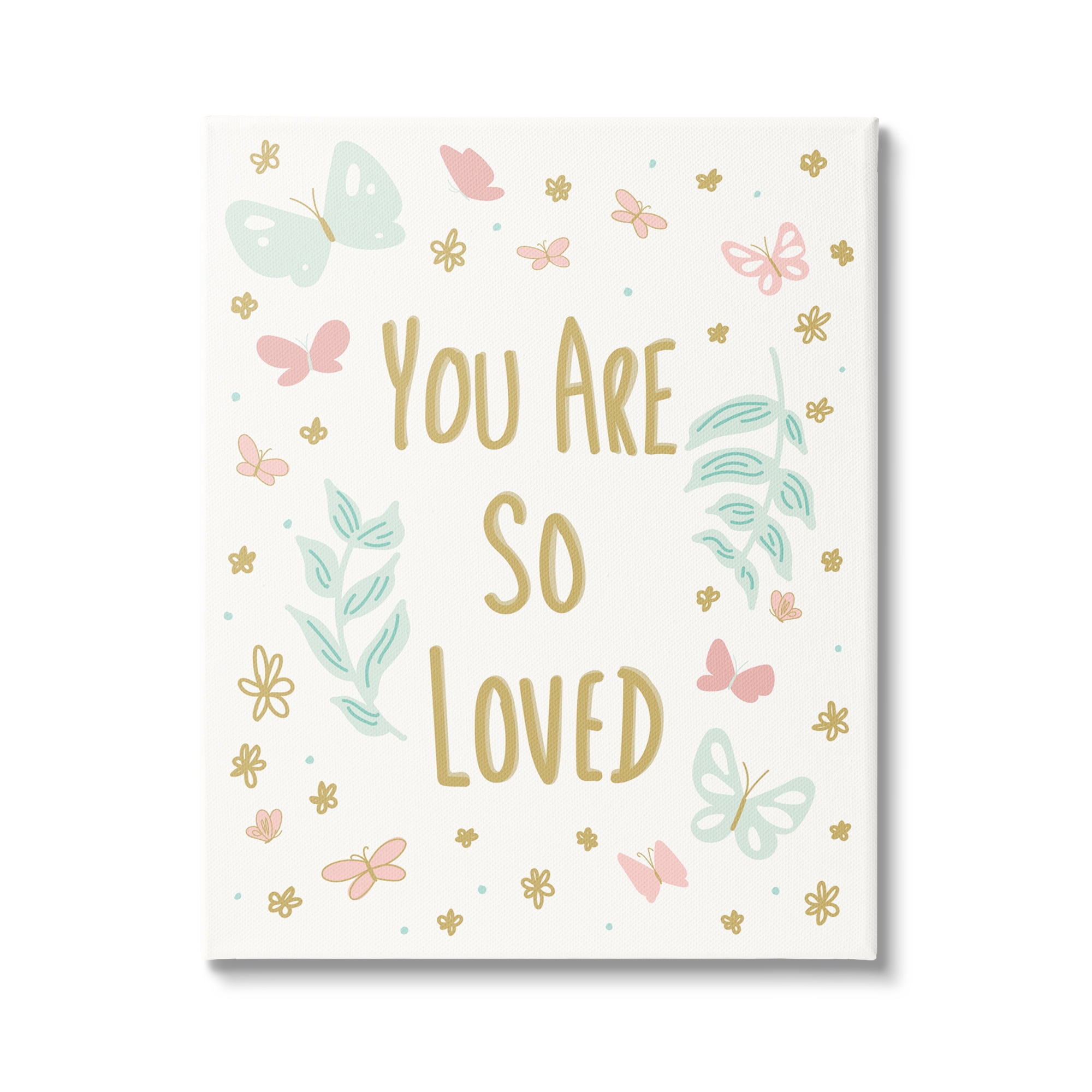Stupell Industries You Are So Loved Varied Botanicals Butterflies Motif Graphic Art Gallery Wrapped Canvas Print Wall Art, Design by Sweet Melody Designs