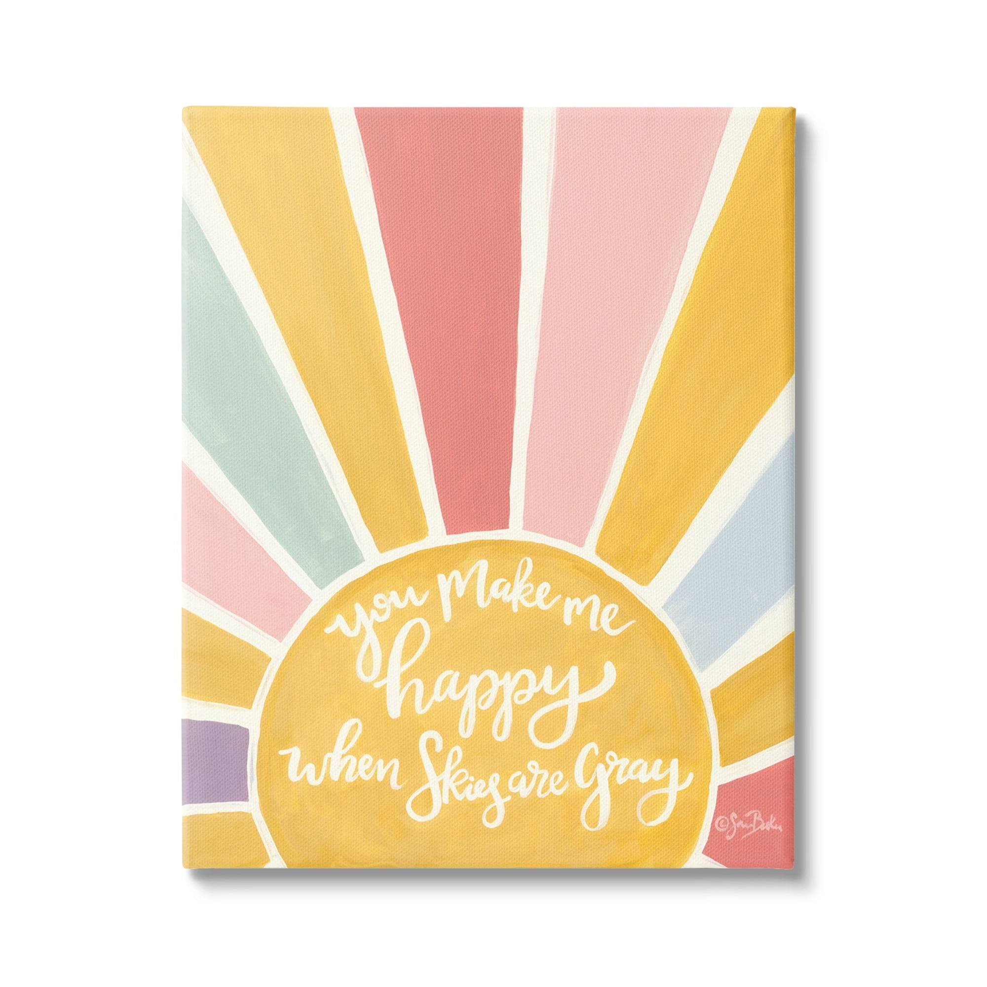 Stupell Industries You Make Me Happy Yellow Striped Sunshine Calligraphy Canvas Wall Art, 36 x 48, Design by Sara Baker
