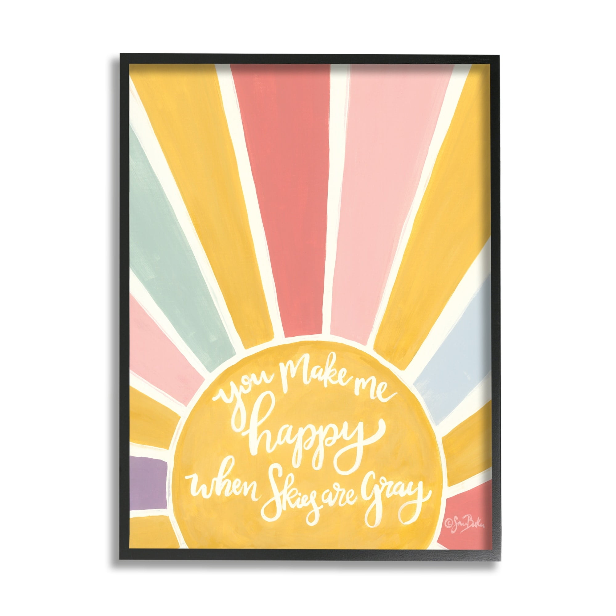 Stupell Industries You Make Me Happy Yellow Striped Sunshine Calligraphy Framed Wall Art, 24 x 30, Design by Sara Baker