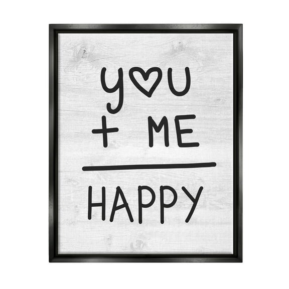Stupell Industries You + Me = Happy Romantic Phrase Inspirational Painting Black Floater Framed Art Print Wall Art