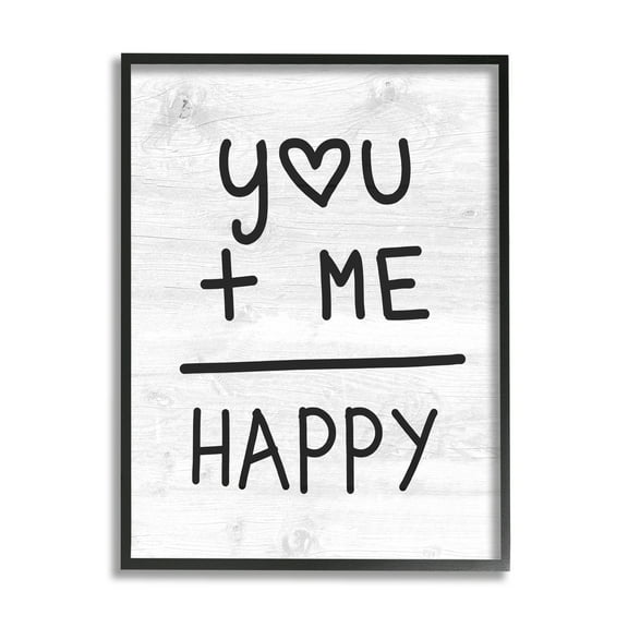 Stupell Industries You + Me = Happy Romantic Phrase Inspirational Painting Black Framed Art Print Wall Art