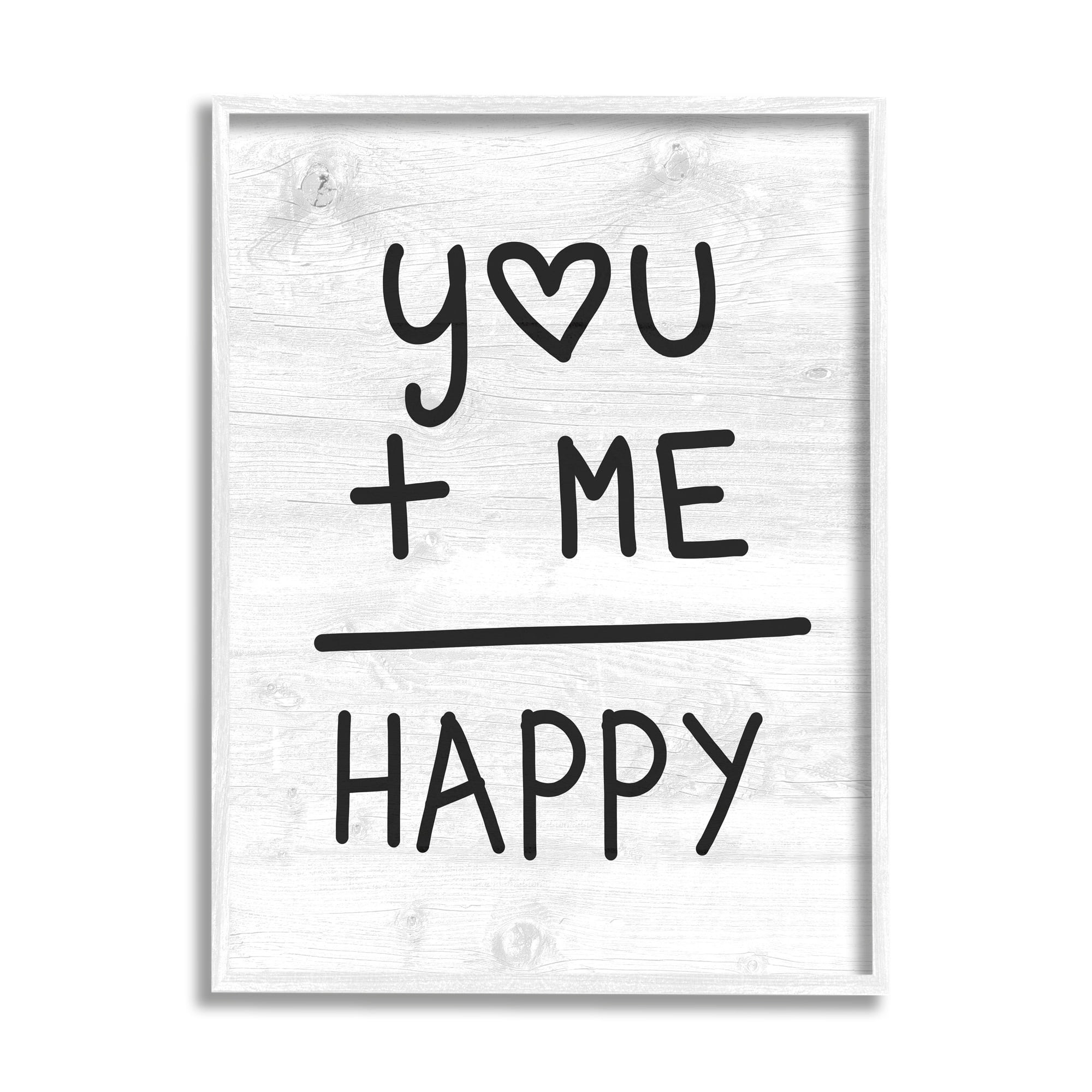 Stupell Industries You + Me = Happy Romantic Phrase Inspirational Painting White Framed Art Print Wall Art