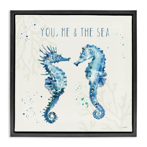 Stupell Industries You Me & Sea Quote Seahorse Nature Painting Black Floater Framed Canvas Art Print Wall Art, 18 x 18