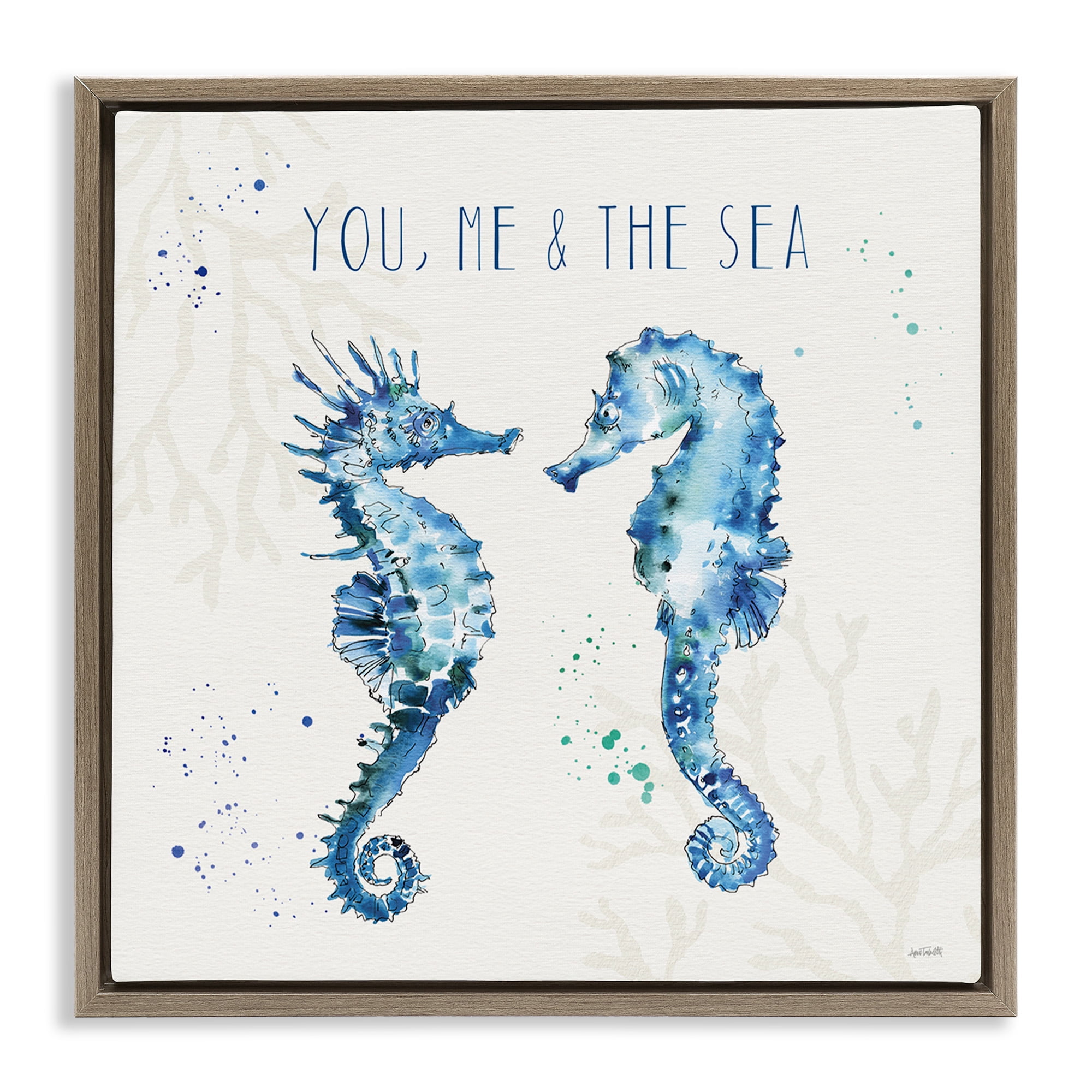 Stupell Industries You Me & Sea Quote Seahorse Nature Painting Brown Floater Framed Canvas Art Print Wall Art, 25 x 25