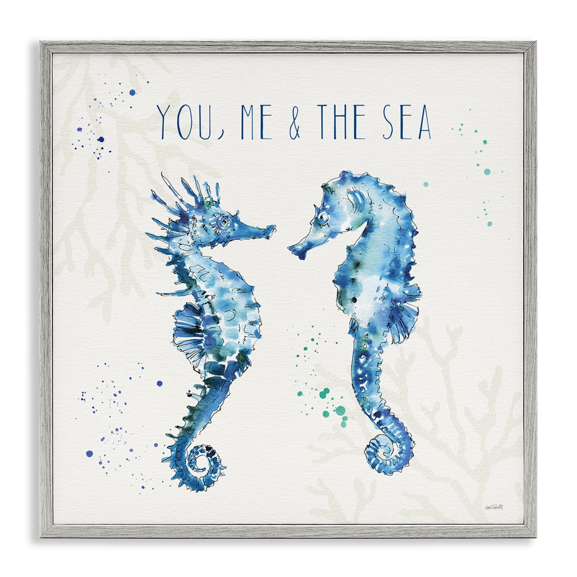 Stupell Industries You Me & Sea Quote Seahorse Nature Painting Gray Framed Art Print Wall Art, 24 x 24