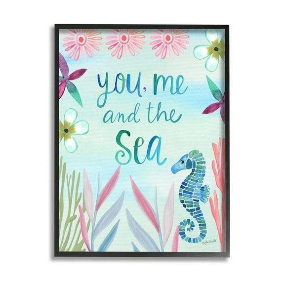 Stupell Industries You, Me & Sea Romanic Beach Lover Ocean Life Phrase Graphic Art Black Framed Art Print Wall Art, Design by Katie Doucette