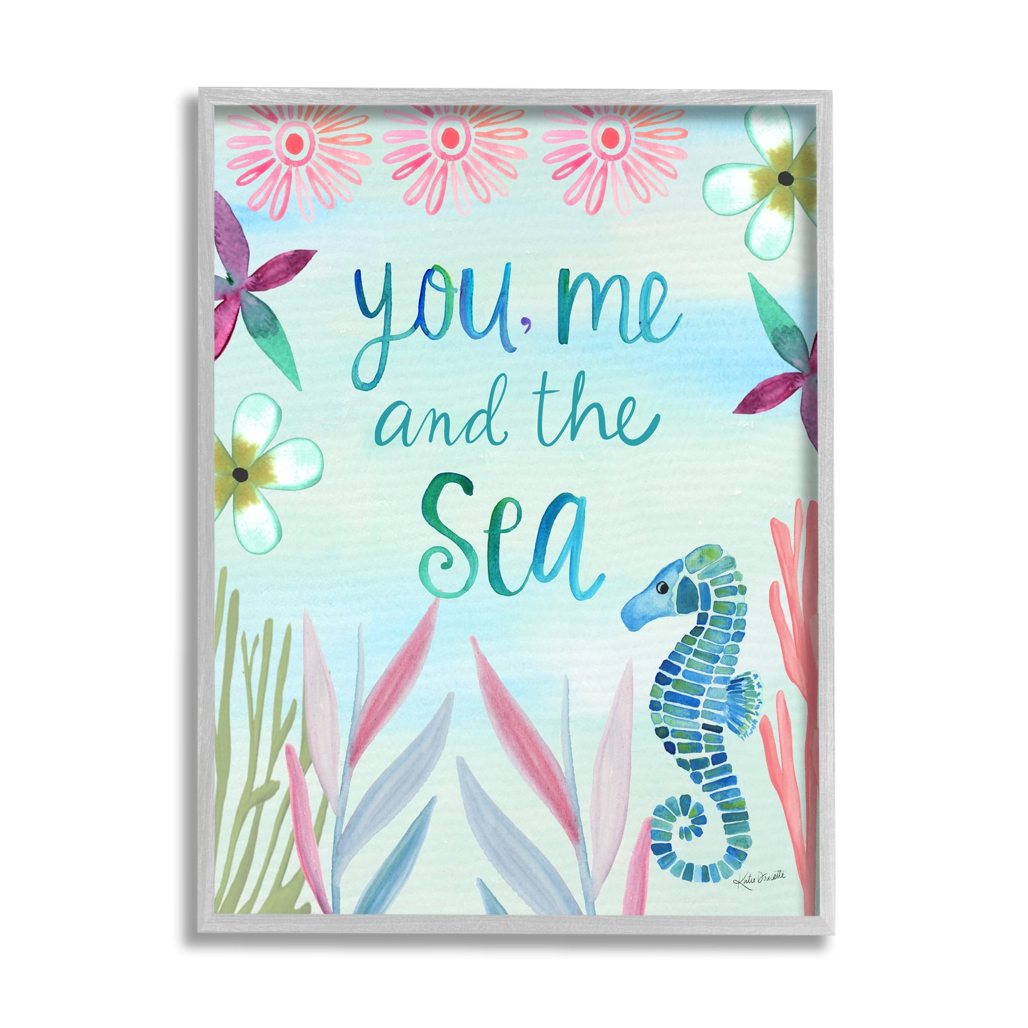 Stupell Industries You, Me & Sea Romanic Beach Lover Ocean Life Phrase Graphic Art Gray Framed Art Print Wall Art, Design by Katie Doucette