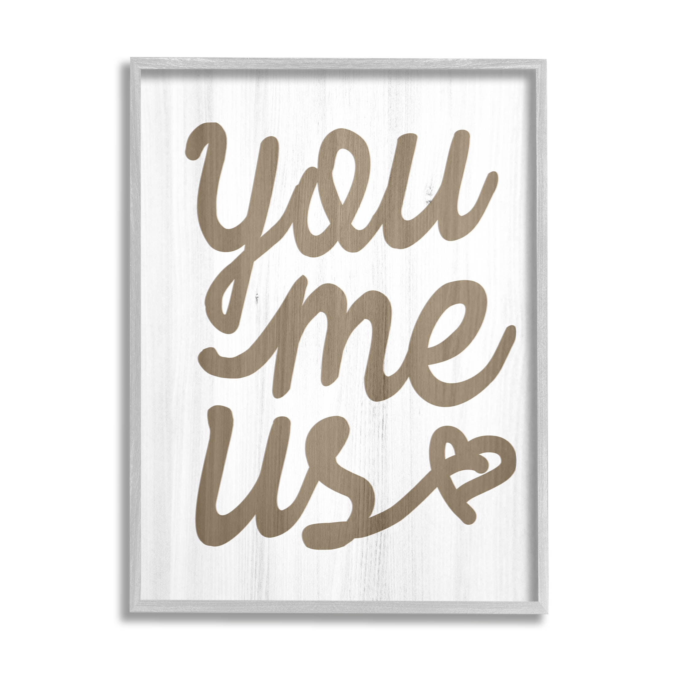 Stupell Industries You Me Us Heart Phrase Graphic Art Gray Framed Art Print Wall Art, Design by Lil' Rue