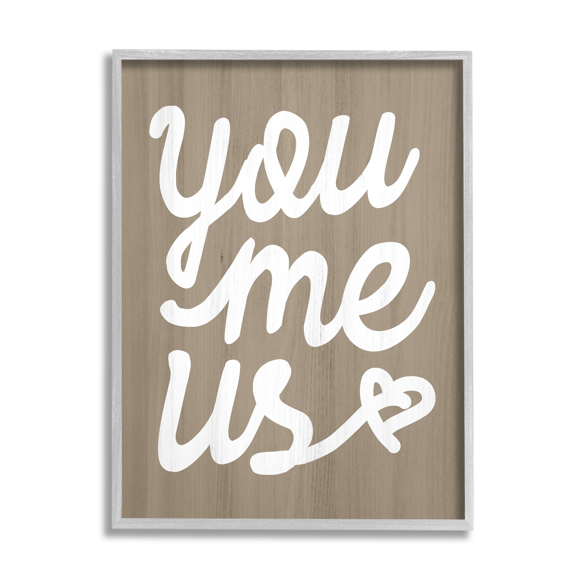 Stupell Industries You Me Us Romantic Love Grain Pattern Cursive Graphic Art Gray Framed Art Print Wall Art, Design by Daphne Polselli