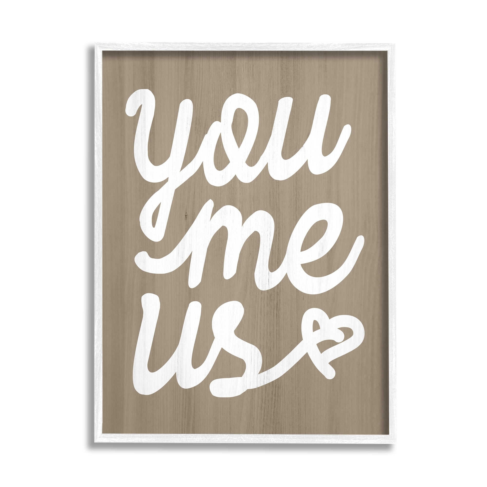 Stupell Industries You Me Us Romantic Love Grain Pattern Cursive Graphic Art White Framed Art Print Wall Art, Design by Daphne Polselli