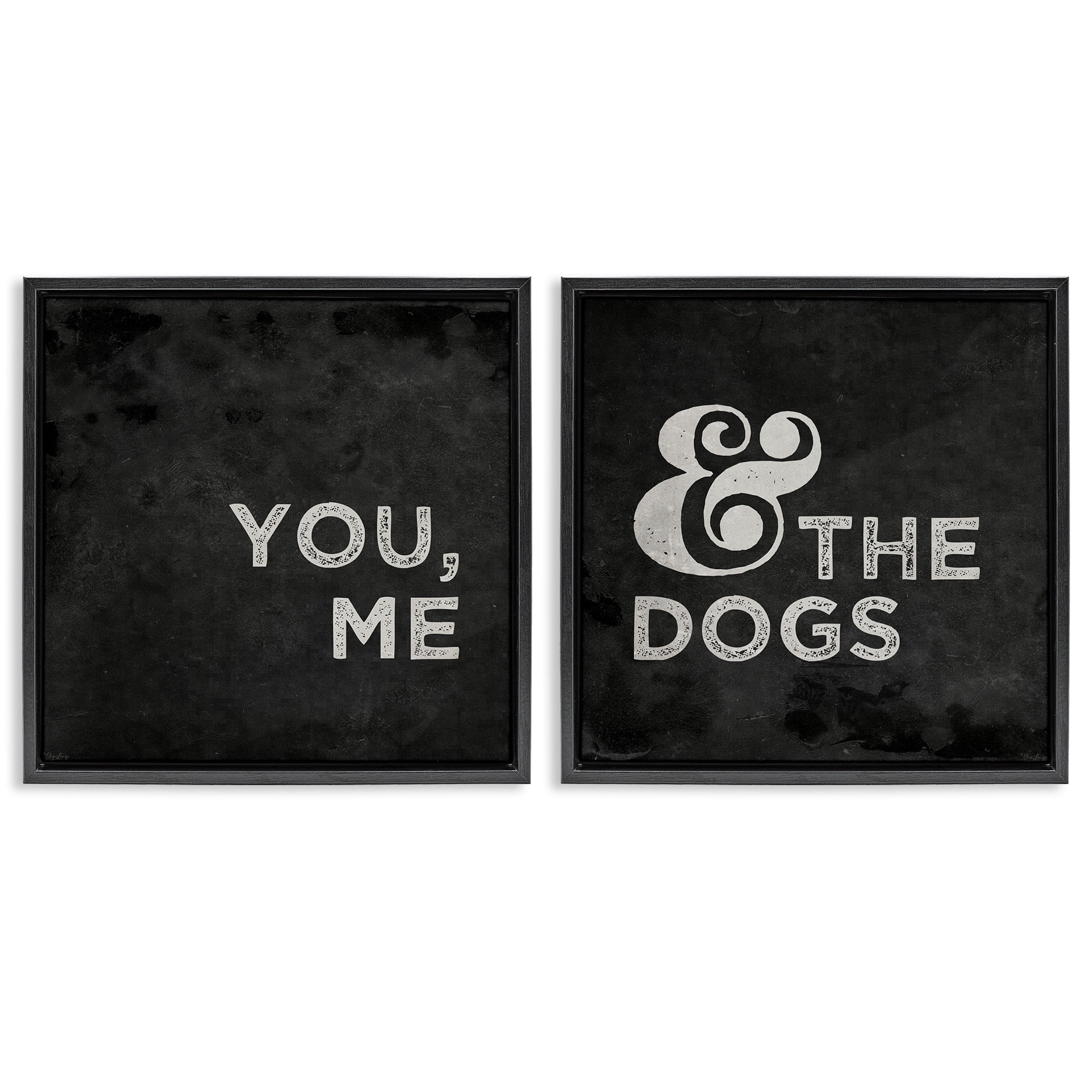 Stupell Industries You Me and the Dogs Family Pet Animals & Insects Painting Black Floater Framed Canvas Art Print Wall Art, 18 x 18, Set of 2