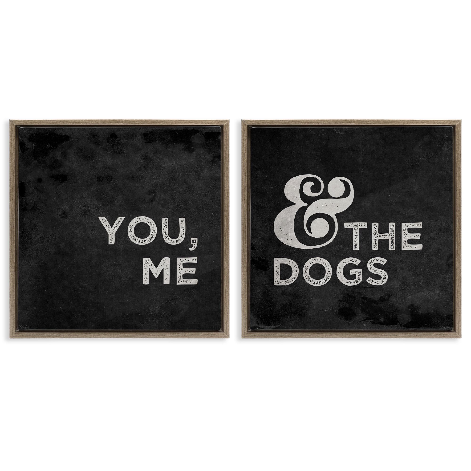 Stupell Industries You Me and the Dogs Family Pet Animals & Insects Painting Brown Floater Framed Canvas Art Print Wall Art, 18 x 18, Set of 2