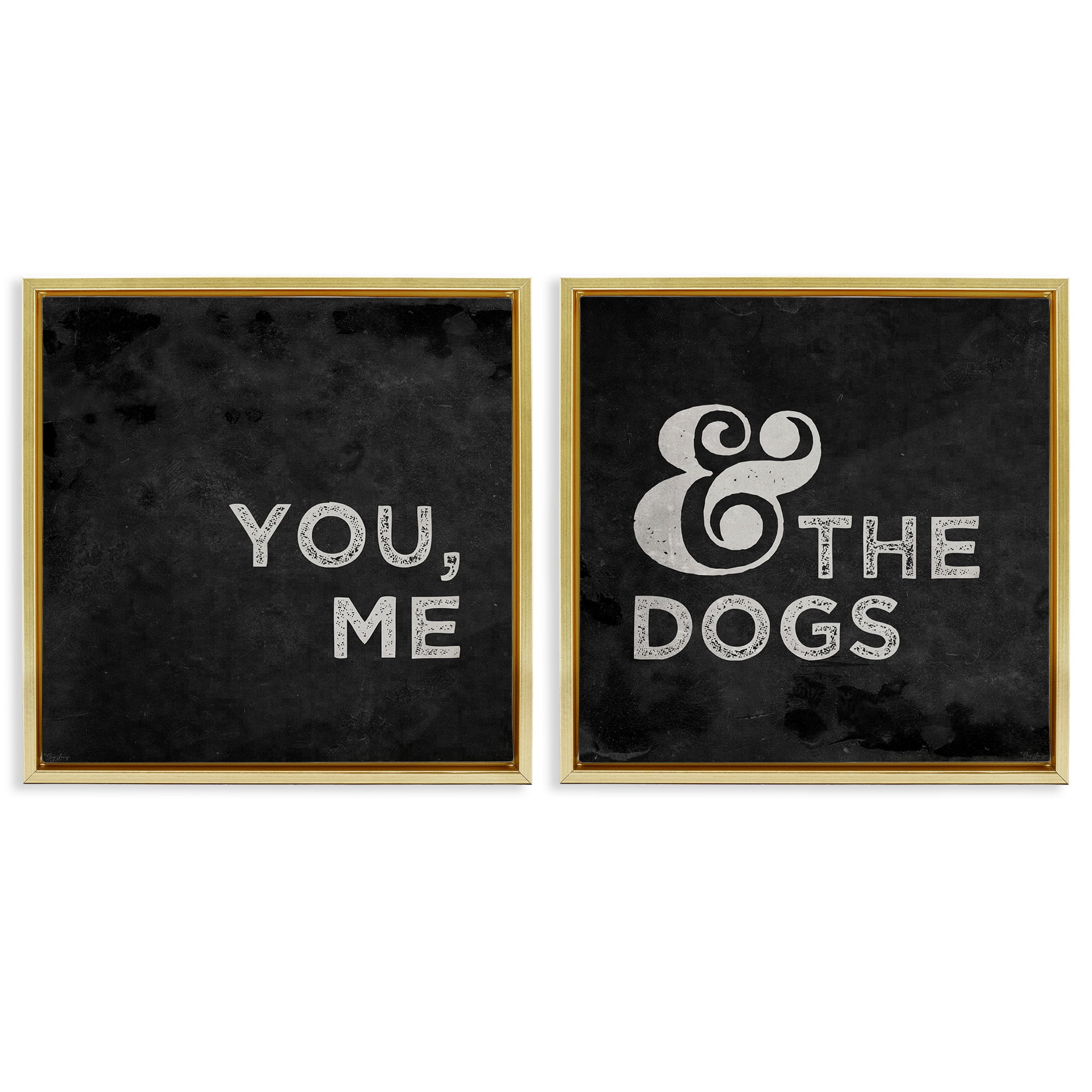Stupell Industries You Me and the Dogs Family Pet Animals & Insects Painting Gold Floater Framed Canvas Art Print Wall Art, 25 x 25, Set of 2