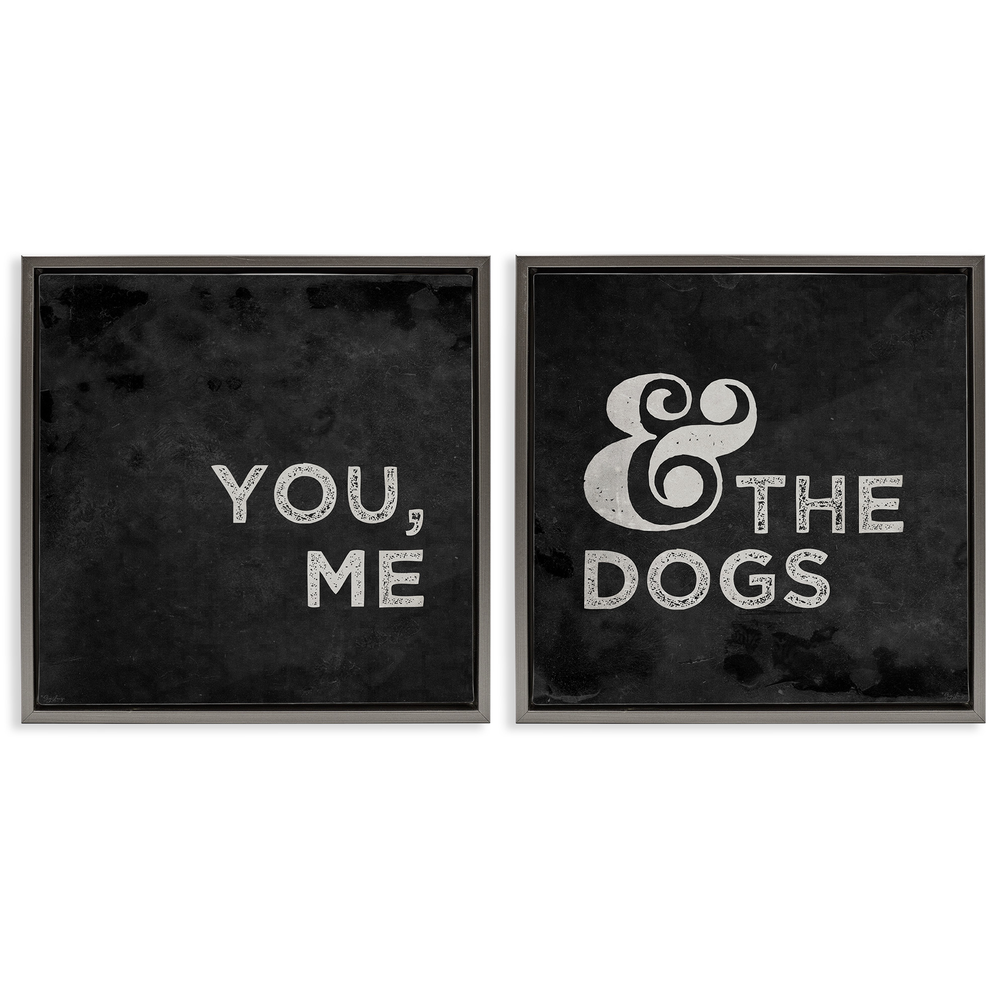 Stupell Industries You Me and the Dogs Family Pet Animals & Insects Painting Gray Floater Framed Canvas Art Print Wall Art, 25 x 25, Set of 2