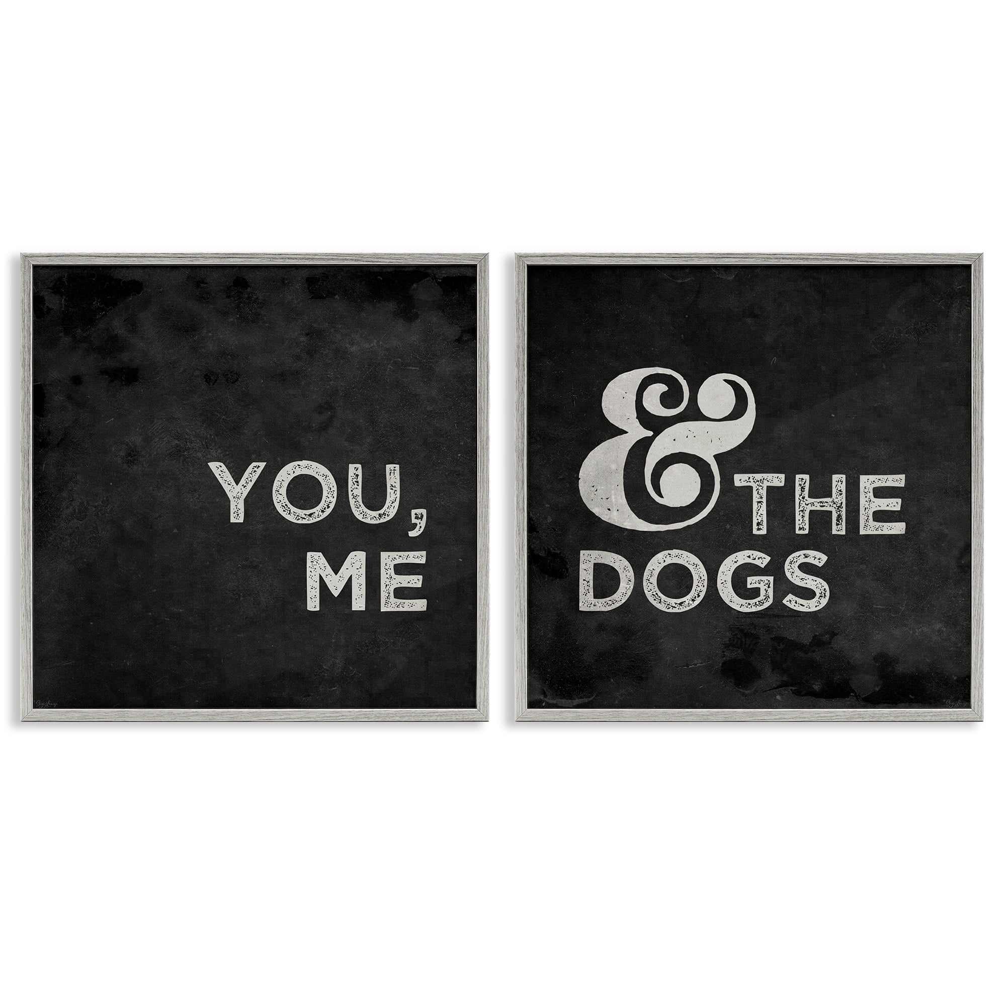 Stupell Industries You Me and the Dogs Family Pet Animals & Insects Painting Gray Framed Art Print Wall Art, 17 x 17, Set of 2