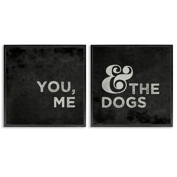 Stupell Industries You Me and the Dogs Quote Family Pet Black White Framed Wall Art Design by Gigi Louise, 2 Piece, 12" x 12", Black Framed