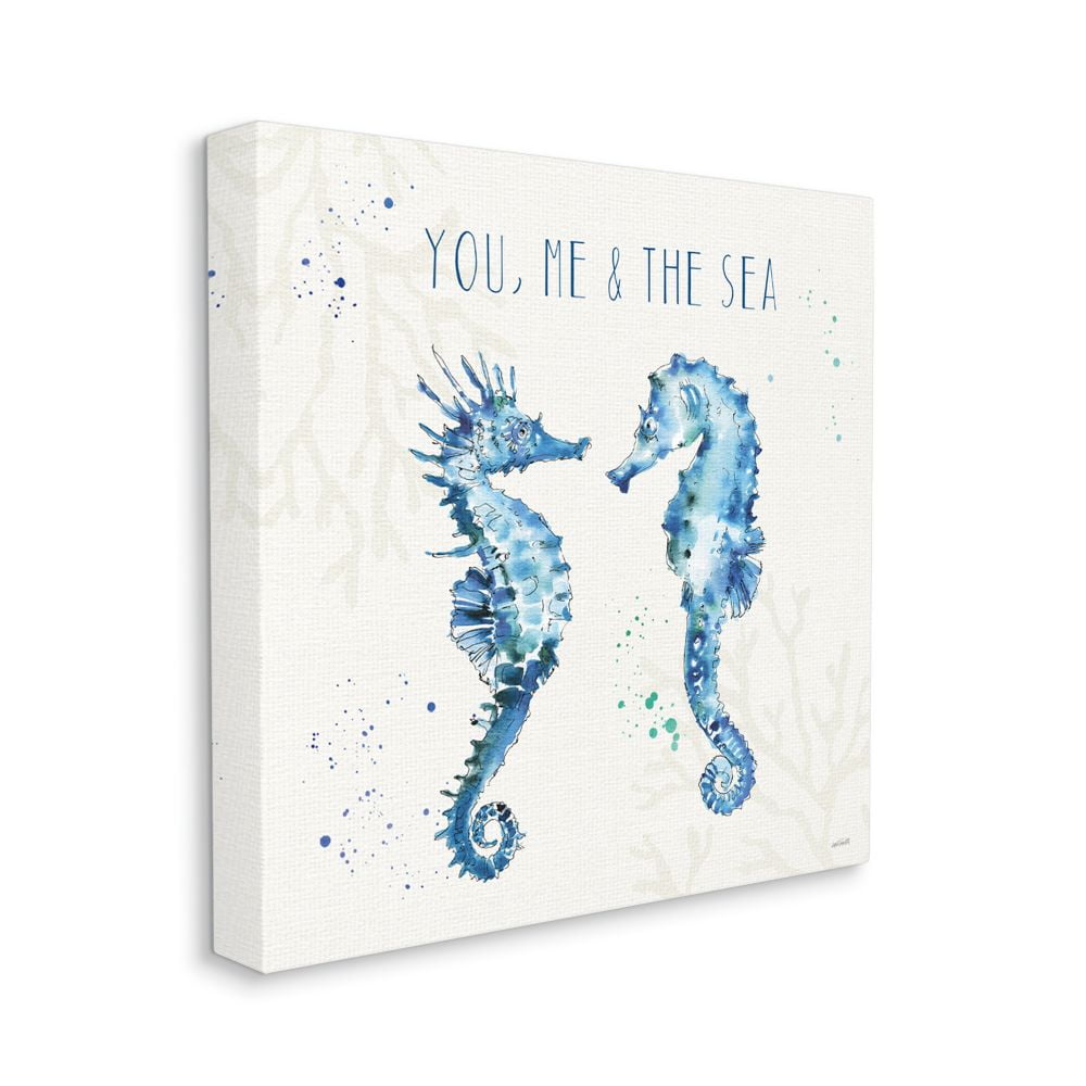 Stupell Industries You Me and the Sea Quote Seahorse Blue Green Watercolor Canvas Wall Art Design by Anne Tavoletti, 30" x 30"