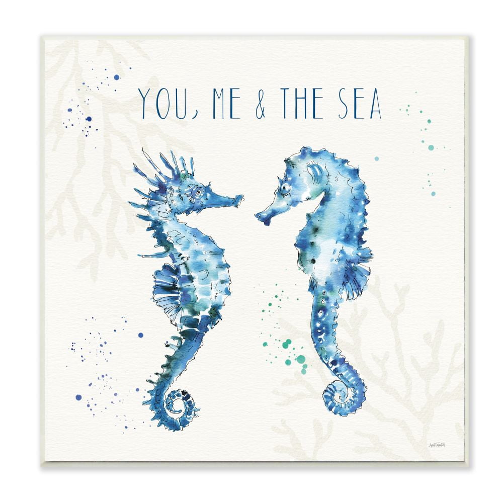 Stupell Industries You Me and the Sea Quote Seahorse Blue Green Watercolor Unframed Art Print Wall Art, 12x12, by Anne Tavoletti