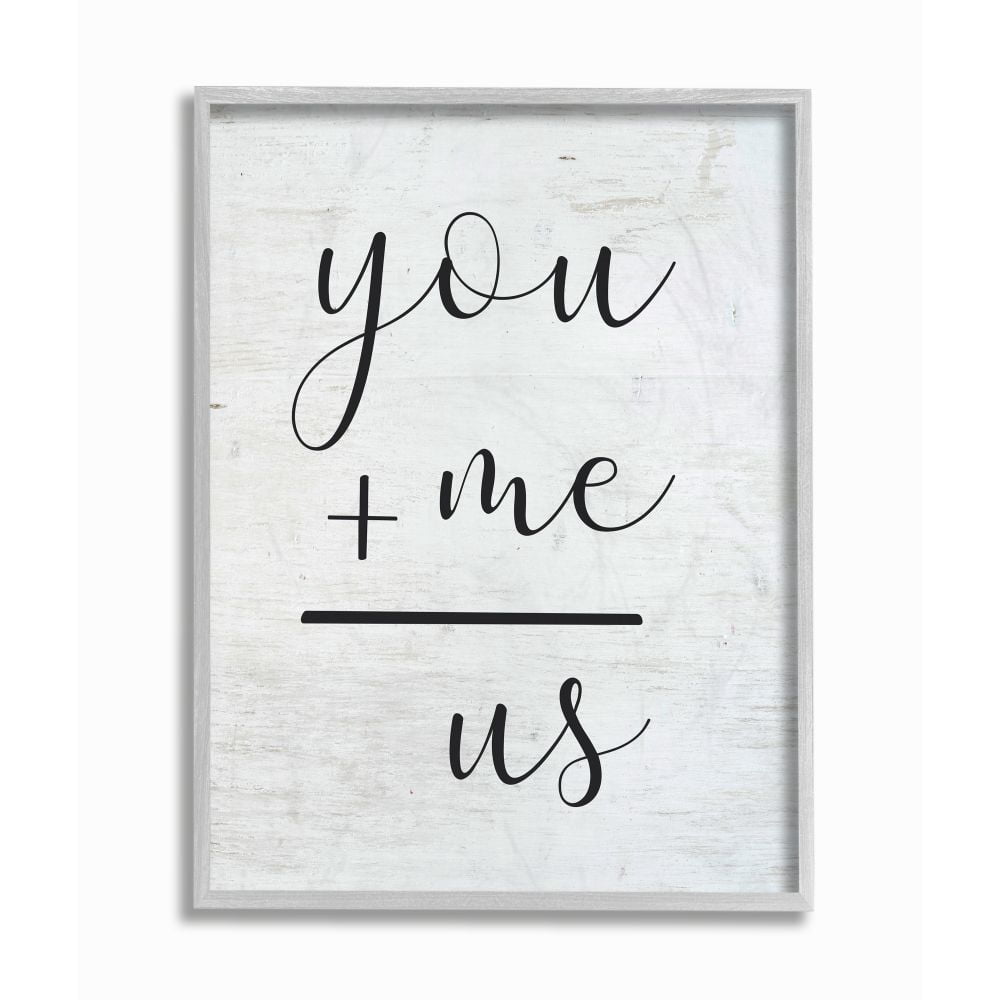 Stupell Industries You Plus Me Home Family Inspirational Word On Wood Texture Design Gray Farmhouse Rustic Framed Giclee Texturized Art by Lettered and Lined