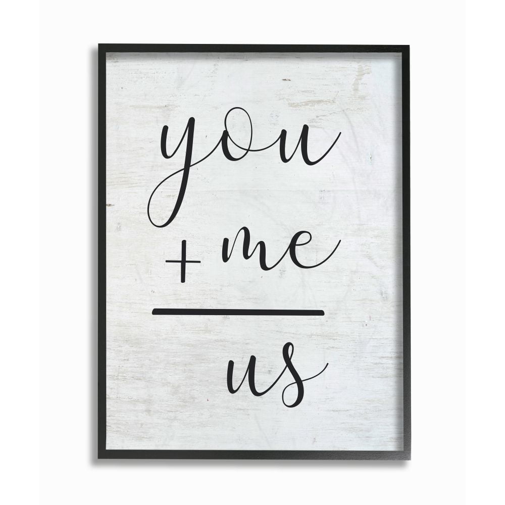 Stupell Industries You Plus Me Home Family Inspirational Word On Wood Texture Design Framed Giclee Texturized Art by Lettered and Lined