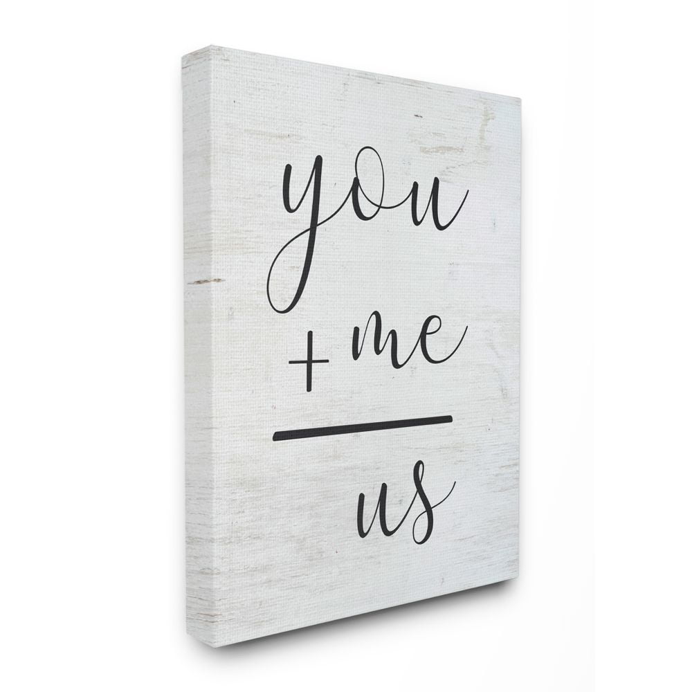Stupell Industries You Plus Me Home Family Inspirational Word On Wood Texture Design Super Canvas Wall Art by Lettered and Lined