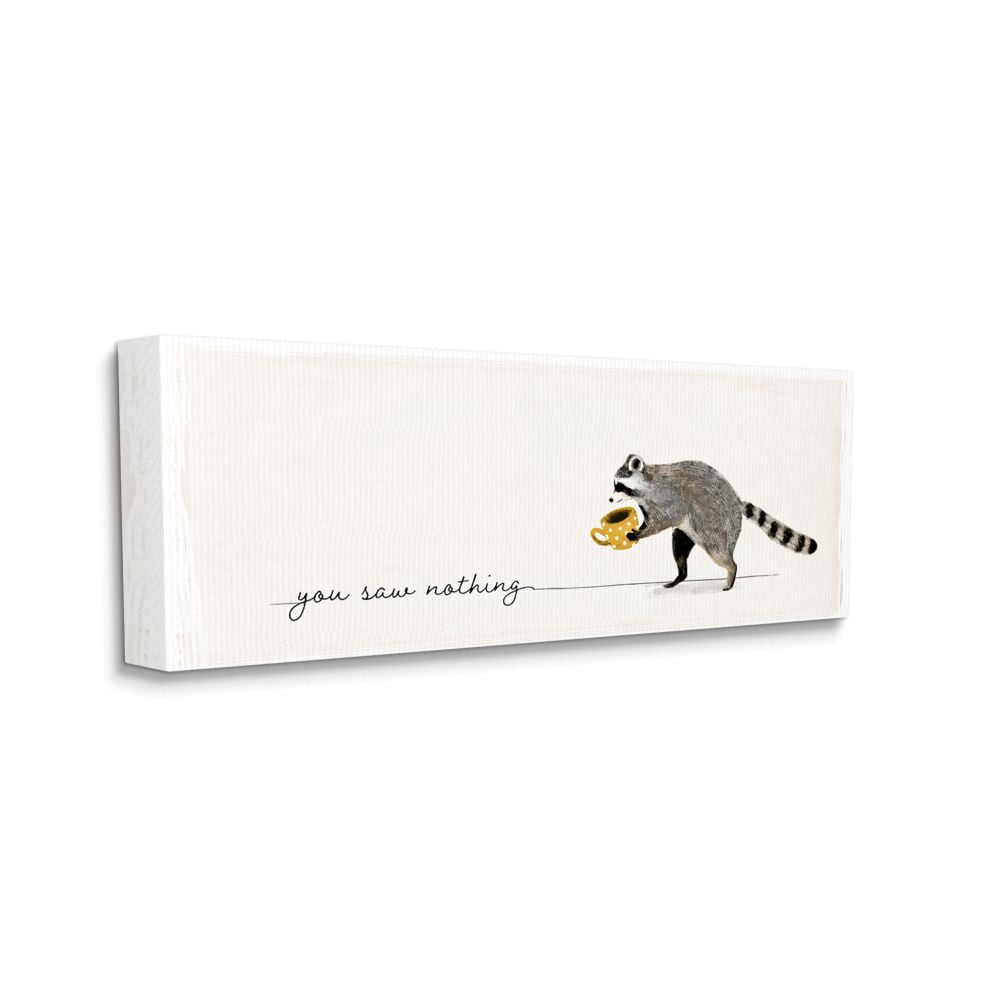 Humorous Raccoon with Coffee Abstract Canvas Wall Art, 17" x 40"