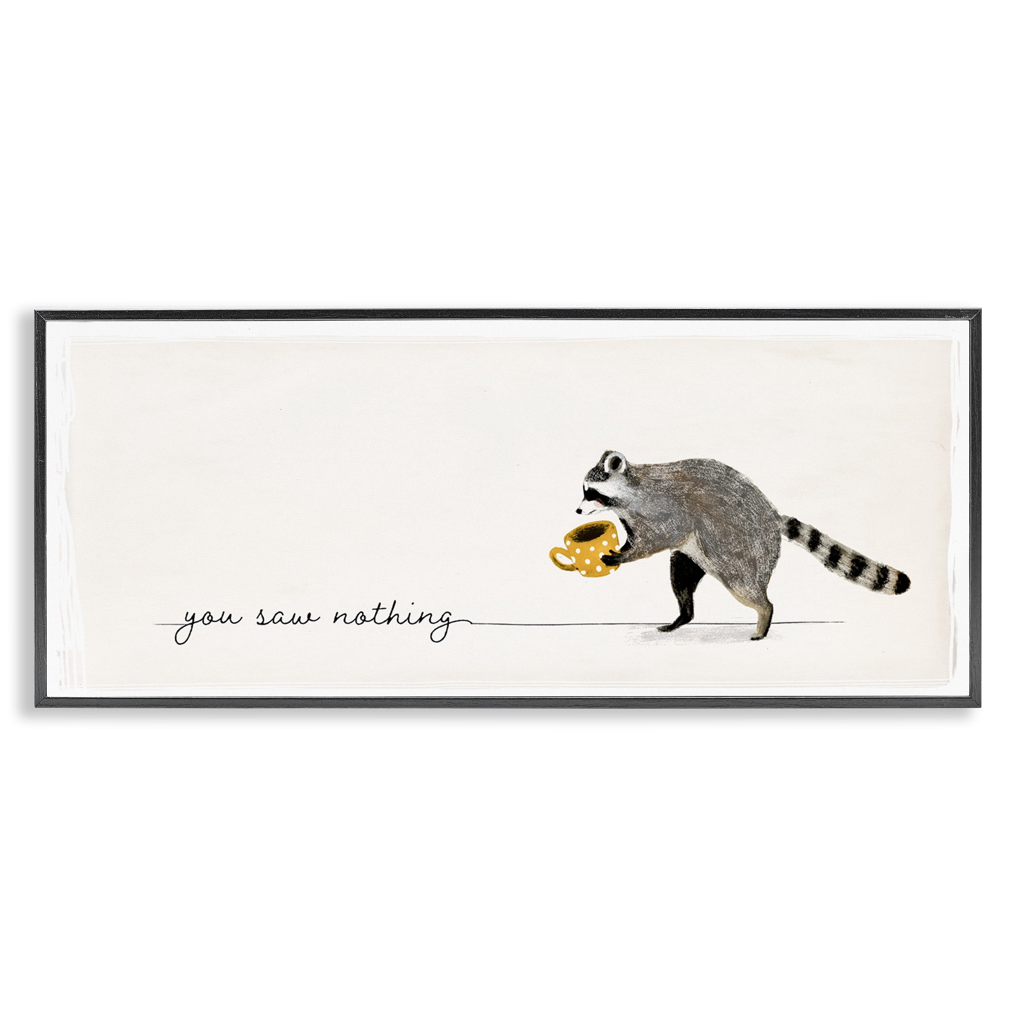 Stupell Industries You Saw Nothing Raccoon & Coffee Animals & Insects Painting Black Framed Art Print Wall Art, 24 x 10