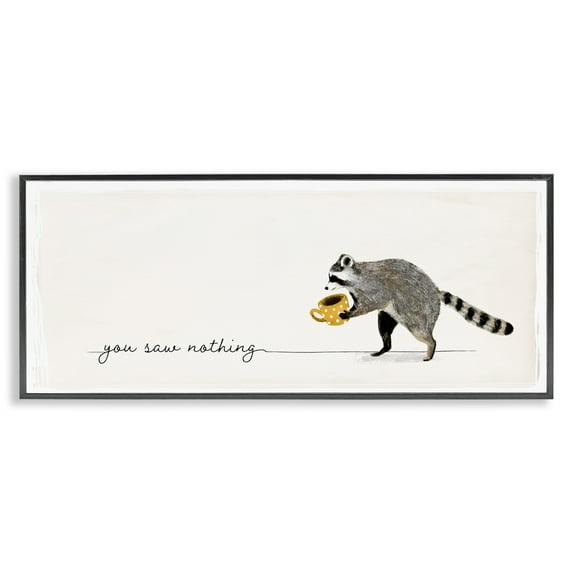 Stupell Industries You Saw Nothing Raccoon & Coffee Animals & Insects Painting Black Framed Art Print Wall Art, 24 x 10