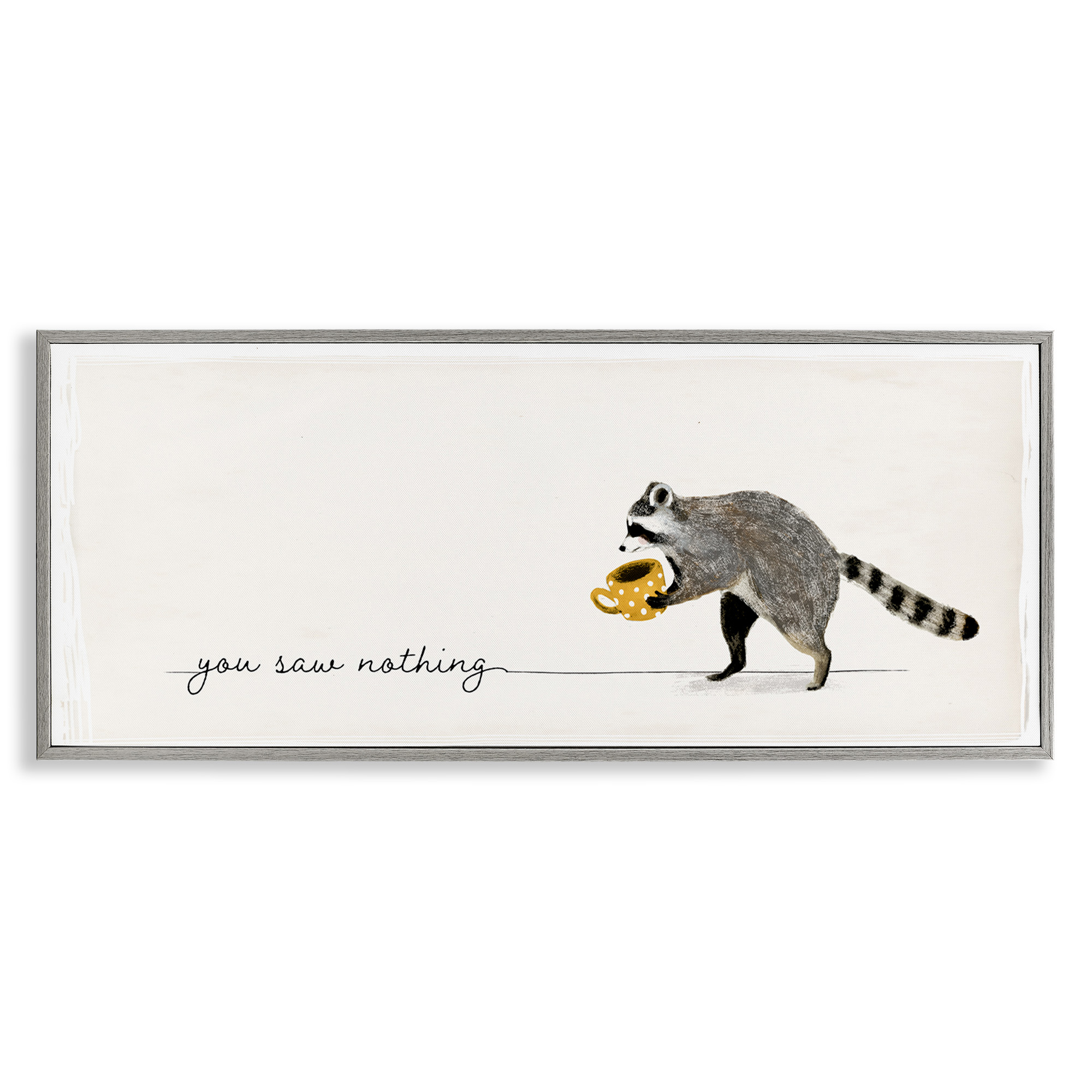 Stupell Industries You Saw Nothing Raccoon & Coffee Animals & Insects Painting Gray Framed Art Print Wall Art, 30 x 13