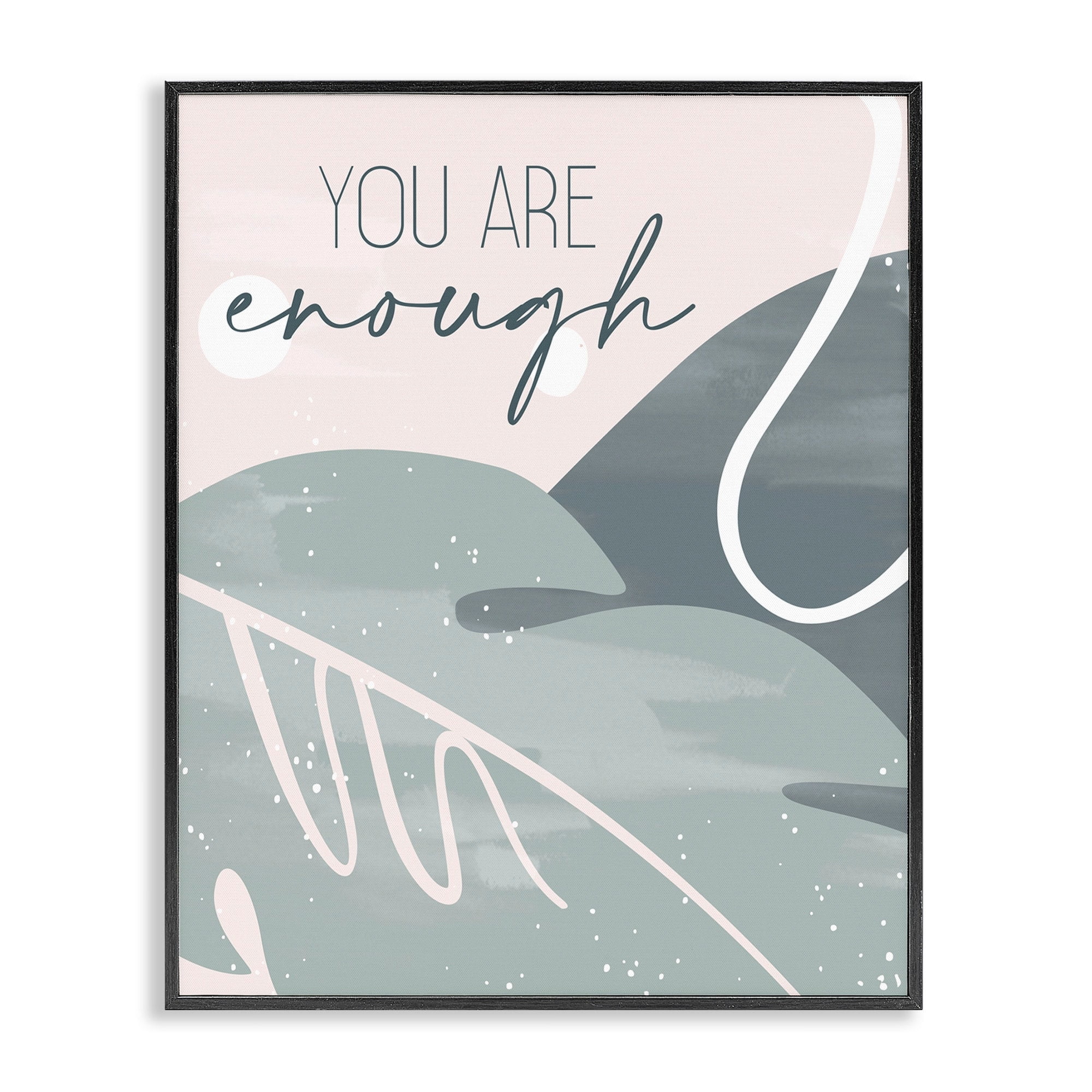 Stupell Industries You are Enough Phrase Soft Green Leaves Black Framed by Kim Allen